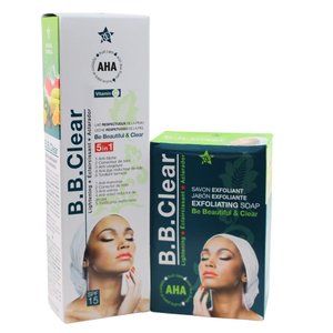 BB CLEAR AHA SKIN LIGHTENING LOTION 100% ORIGINAL 200ML and Exfoliating Soap